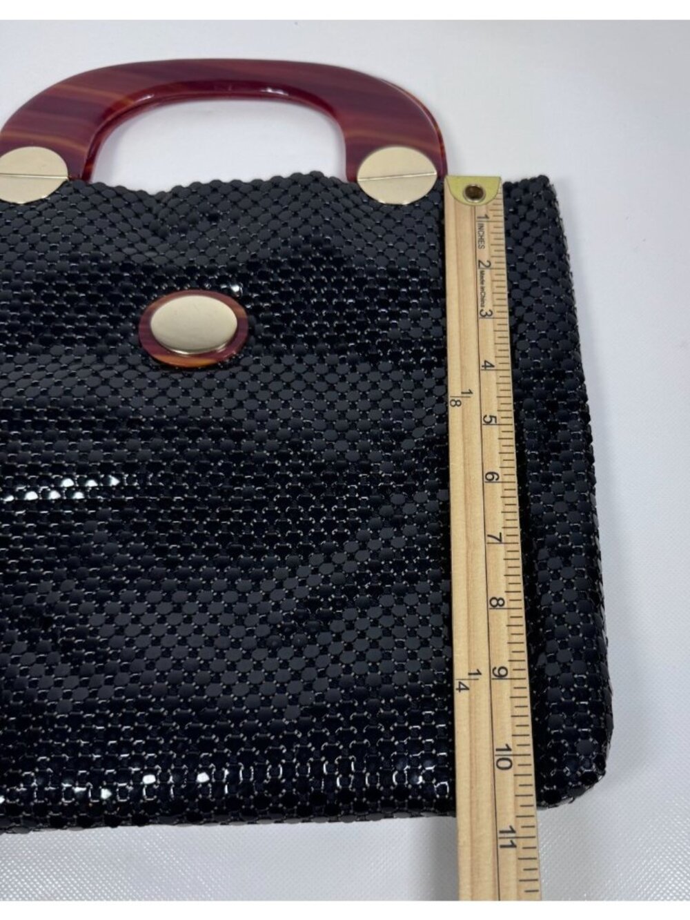 Vintage Whiting Davis Black Beaded Handbag Red Lucite Handle Y2k - Picture 10 of 14